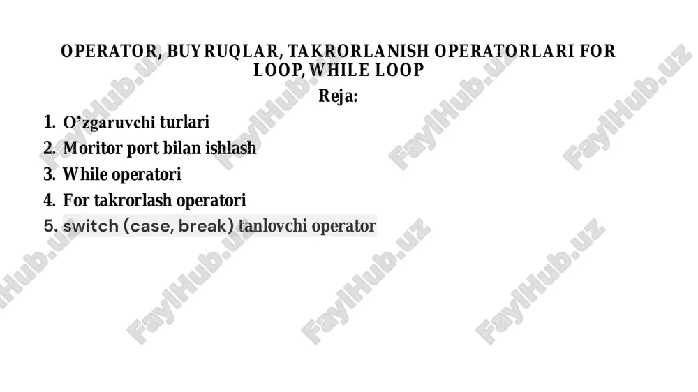 operator, buyruqlar, takrorlanish operatorlari — PDF