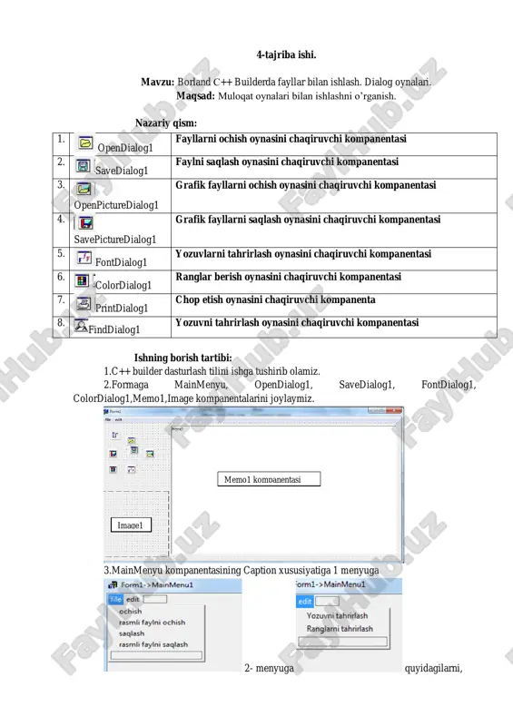 borland c++ builderda fayllar bilan ishlash. dialog oynalari — PDF