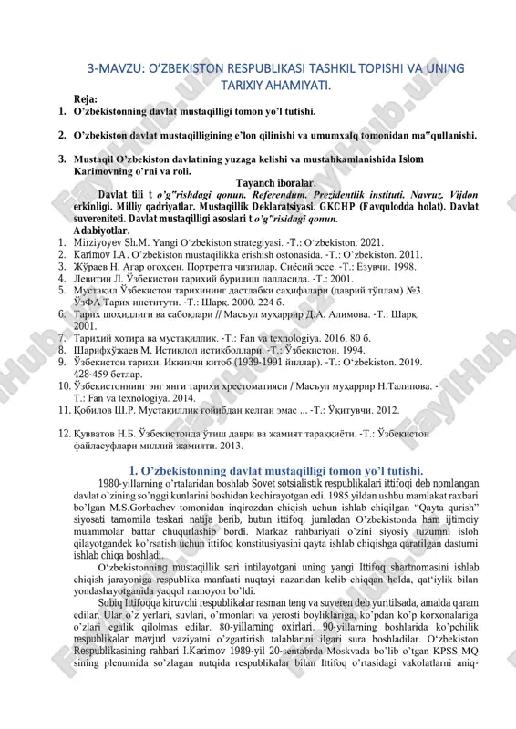 o’zbekiston respublikasi tashkil topishi va uning tarixiy ahamiyati — PDF