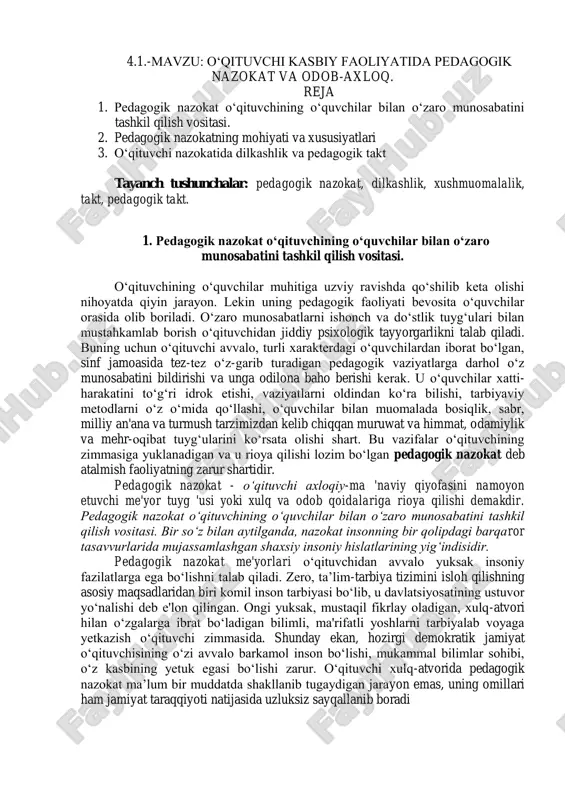 o‘qituvchi kasbiy faoliyatida pedagogik nazokat va odob-axloq — PDF