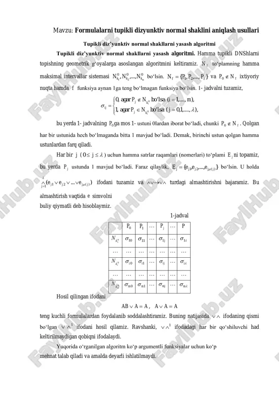 tupikli diz’yunktiv normal shakllarni yasash algoritmi — PDF
