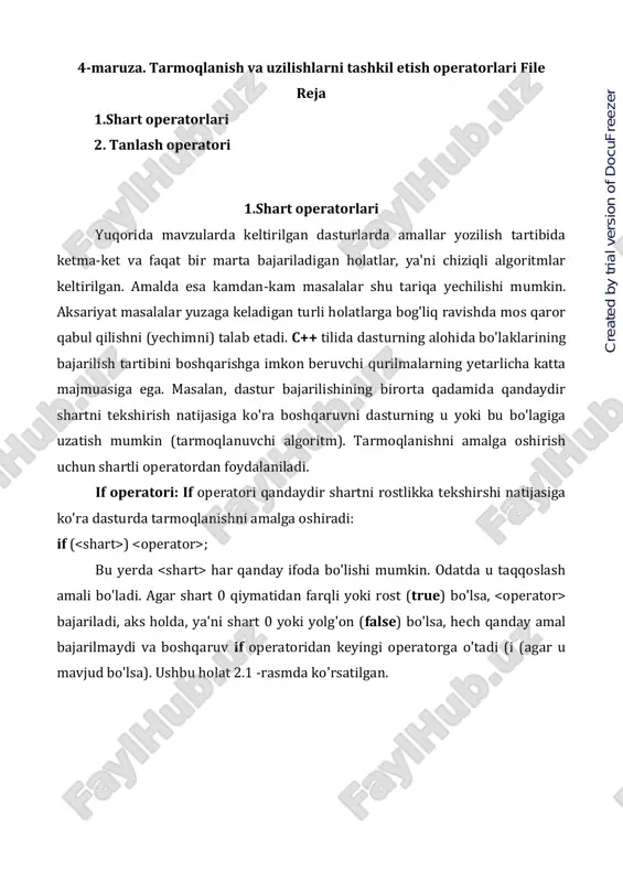 tarmoqlanish va uzilishlarni tashkil etish operatorlari — PDF