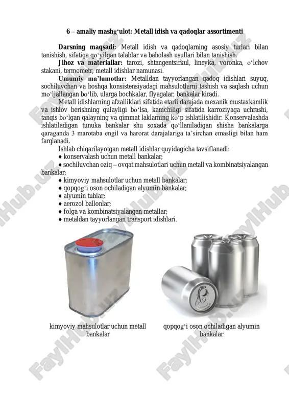 metall idish va qadoqlar assortimenti — PDF