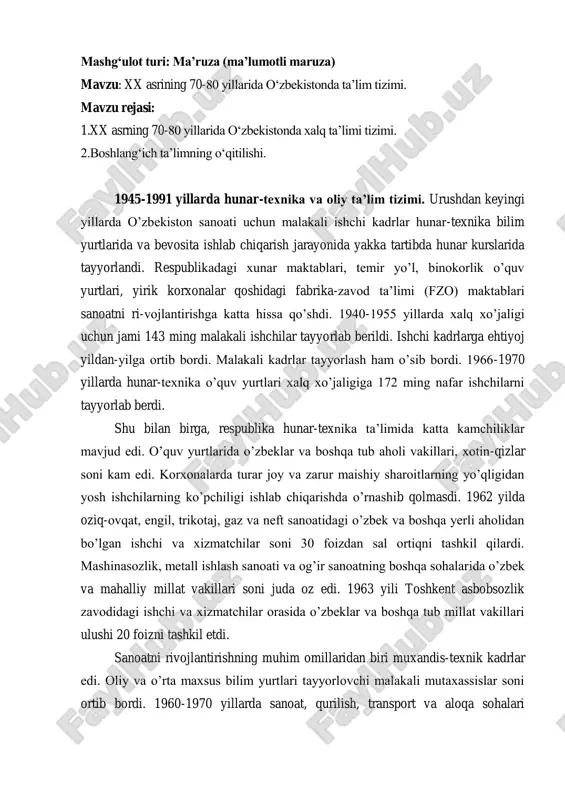 xx asrining 70-80 yillarida o„zbekistonda ta‟lim tizimi — PDF