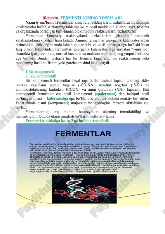 fermentlarning xossalari — PDF