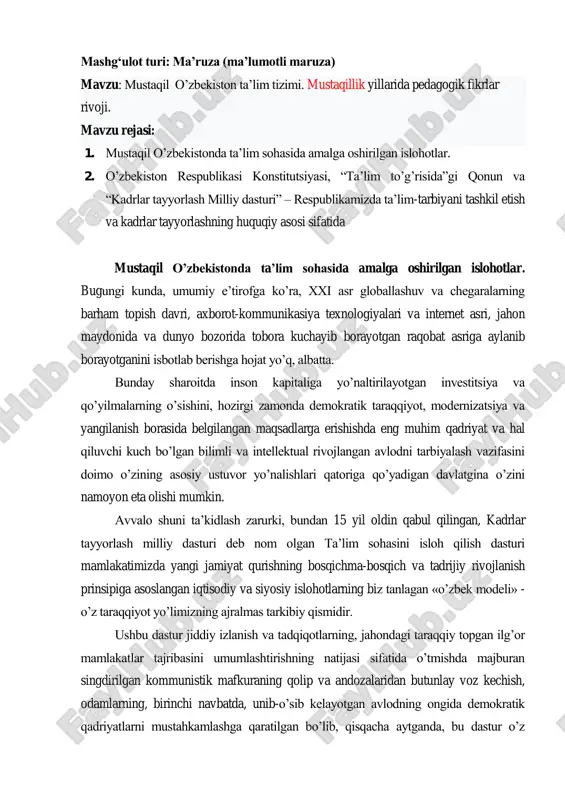 mustaqil o‟zbekiston ta‟lim tizimi — PDF