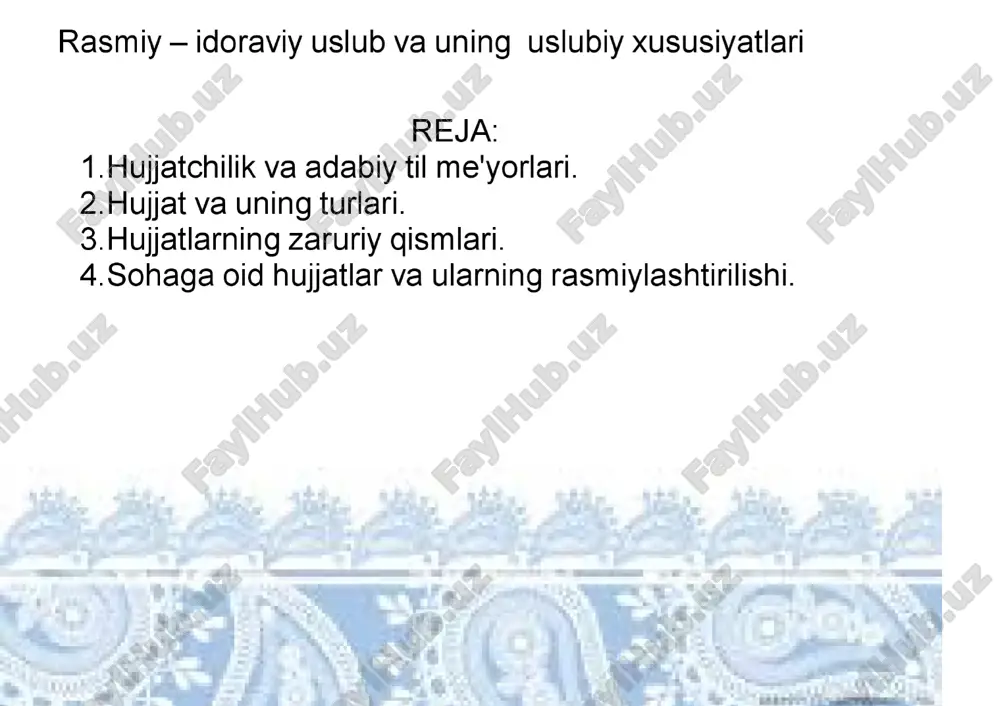 rasmiy — idoraviy uslub va uning uslubiy xususiyatlari — PDF