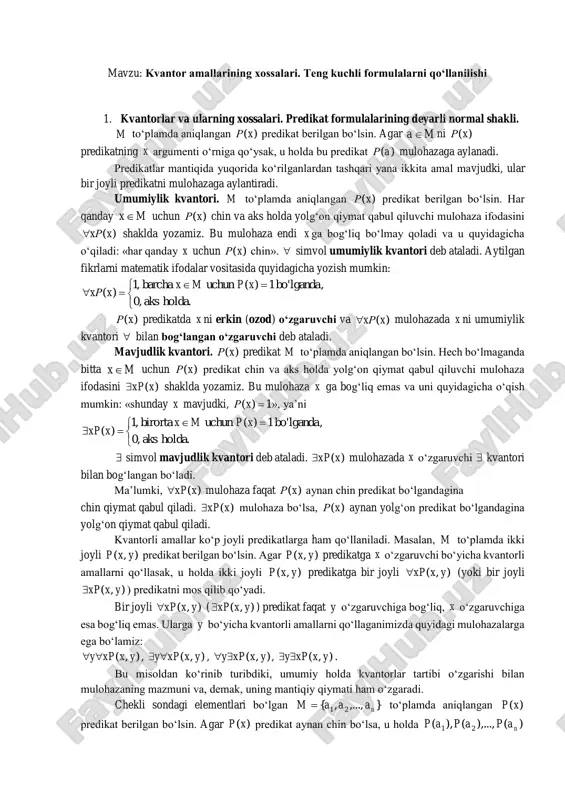 kvantor amallarining xossalari — PDF