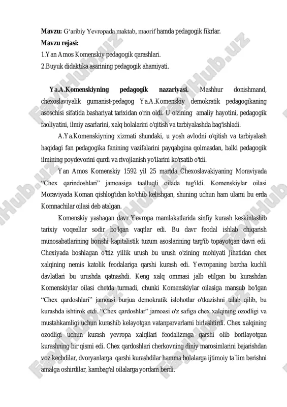 yan amos komenskiy pedagogik qarashlari — PDF
