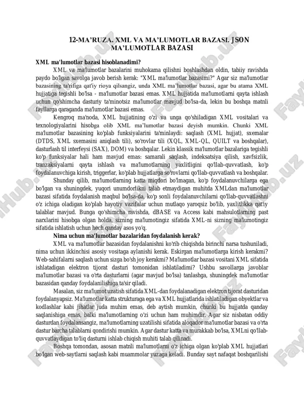 xml va ma’lumotlar bazasi — PDF