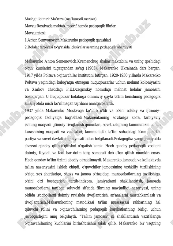 anton semyonovich makarenko pedagogik qarashlari — PDF