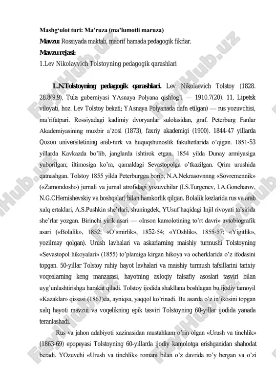 l.n.tolstoyning pedagogik qarashlari — PDF