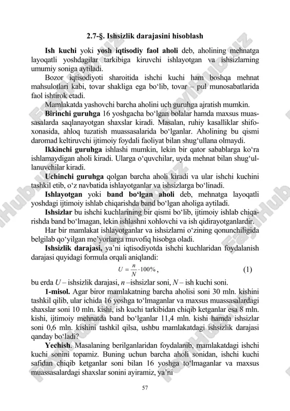 ishsizlik darajasini hisoblash — PDF