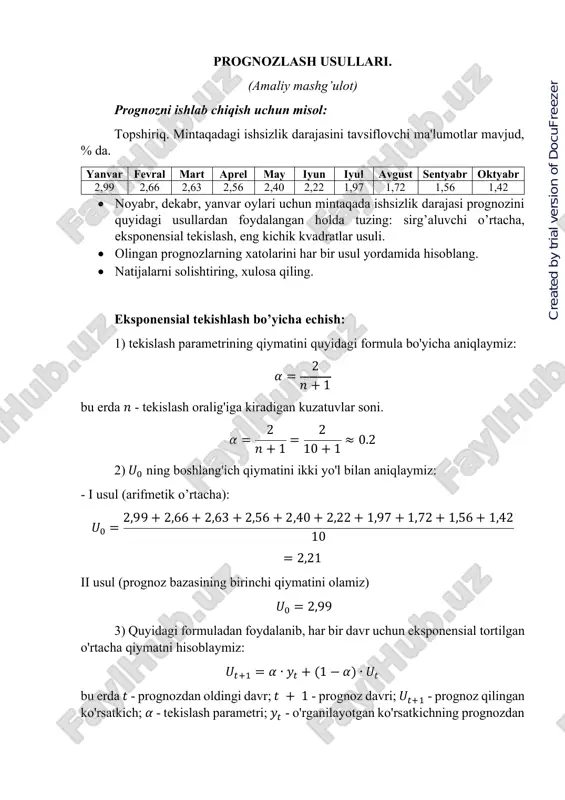 prognozlash usullari — PDF