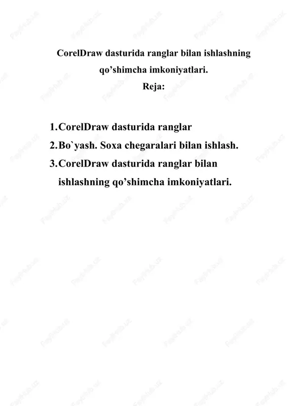 corel draw dasturida obyektlar bilan ishlash — DOCX