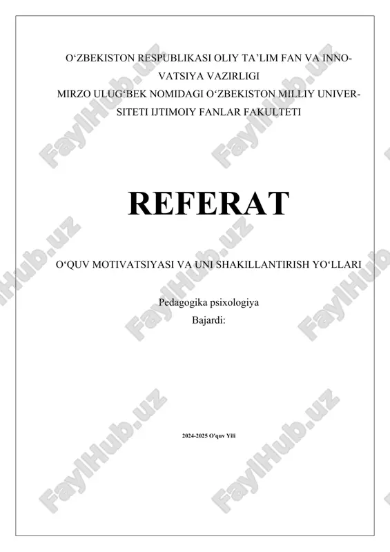 oʻquv motivatsiyasi va uni shakillantirish yoʻllari — DOCX
