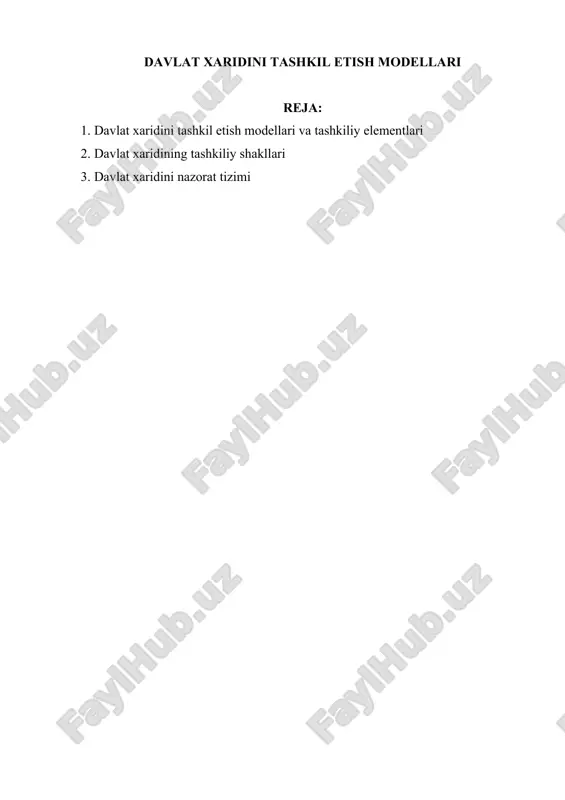 davlat xaridini tashkil etish modellari — DOCX