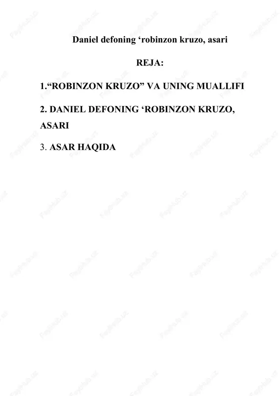 daniel defoning ‘robinzon kruzo, asari — DOCX