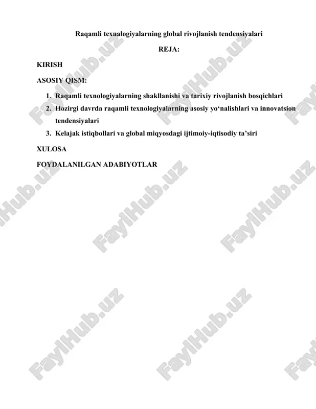 raqamli texnalogiyalarning global rivojlanish tendensiyalari — DOCX