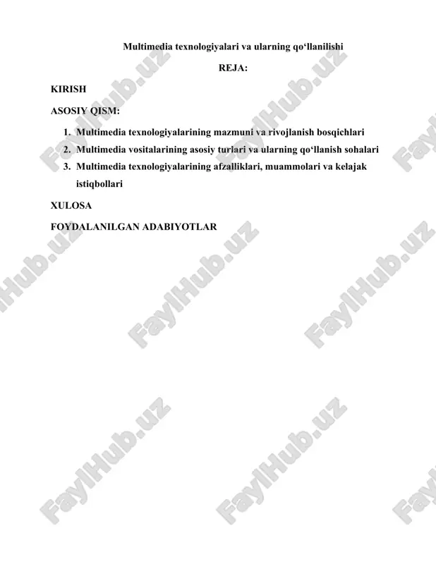 multimedia texnologiyalari va ularning qo‘llanilishi — DOCX