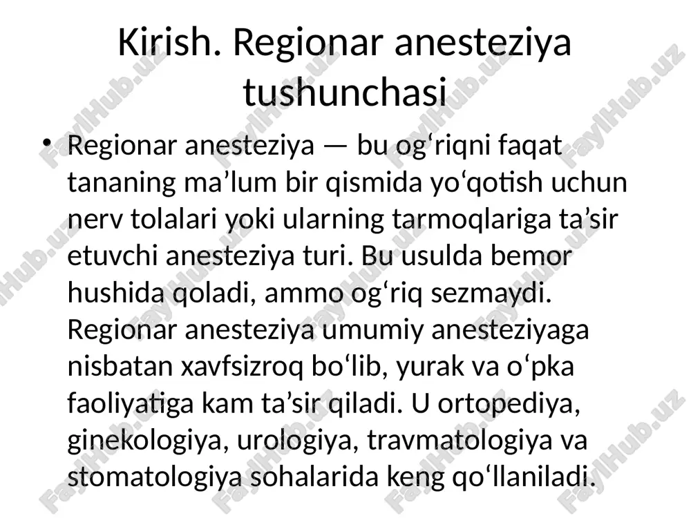 regionar anesteziya tushunchasi — PPTX