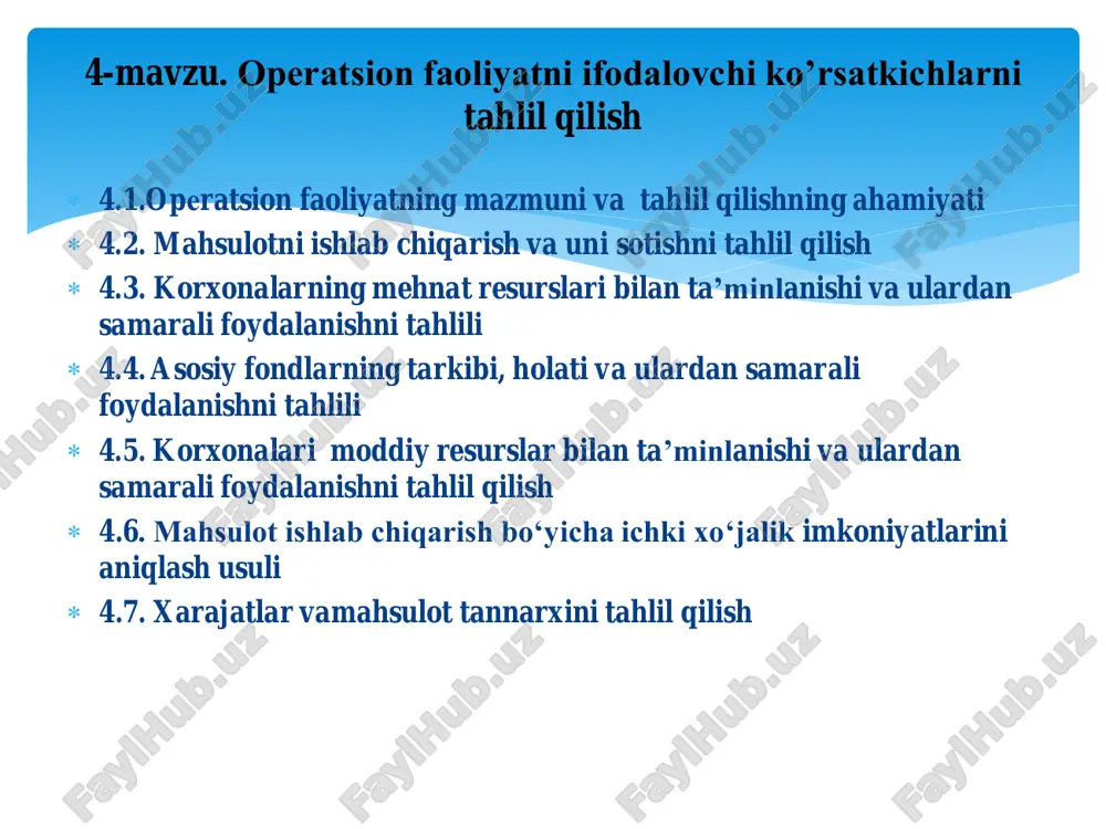 operatsion faoliyatning mazmuni va tahlil qilishning ahami — PDF