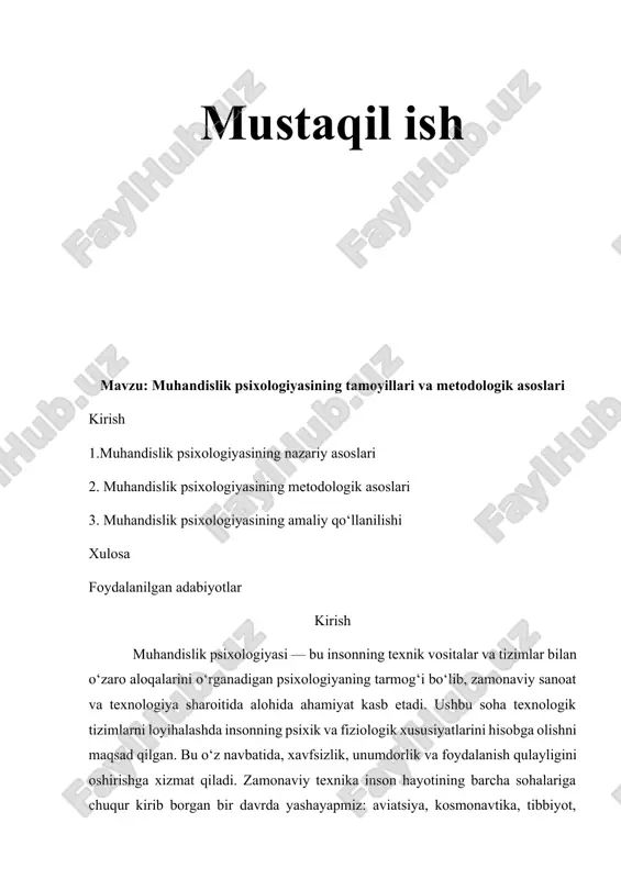 muhandislik psixologiyasi — DOCX