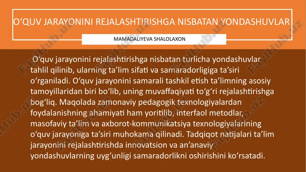 oʻquv jarayonini rejalashtirish — PPTX