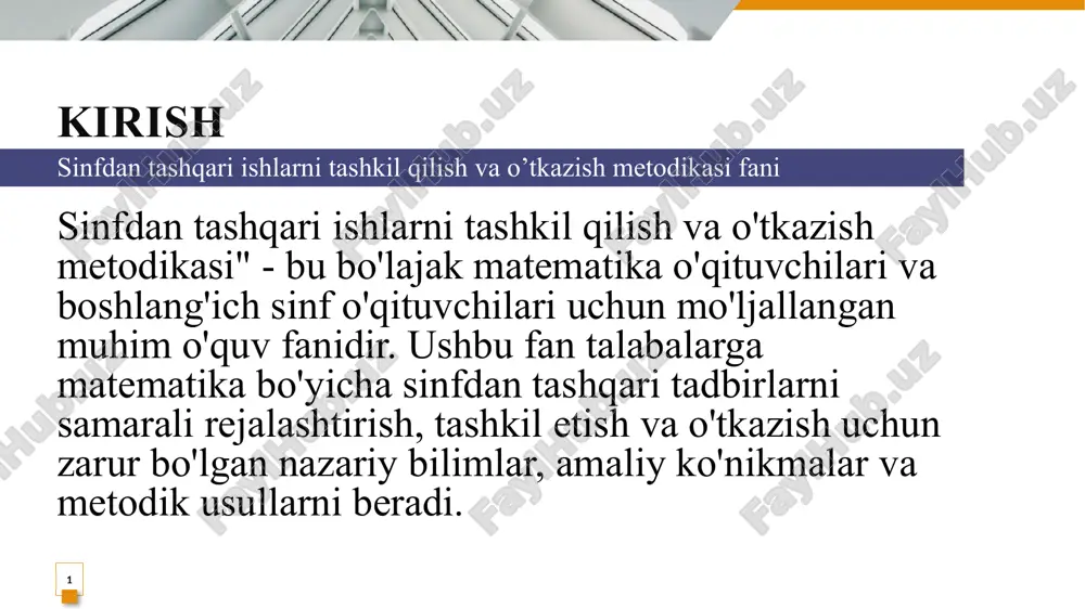sinfdan tashqari ishlarni tashkil qilish va o’tkazish metodikasi — PPTX