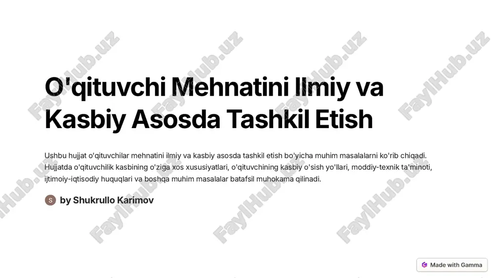 o'qituvchi mehnatini ilmiy va kasbiy asosda tashkil etish — PDF