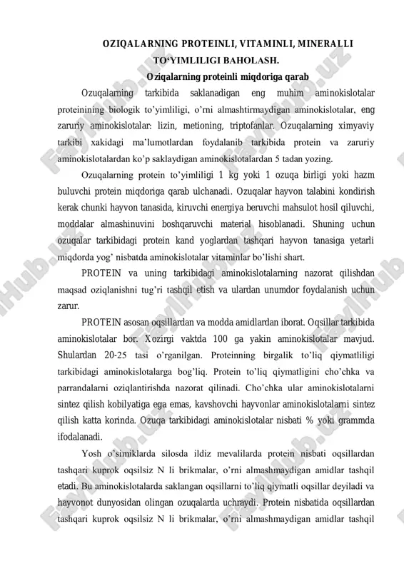 oziqalarning proteinli miqdori — PDF