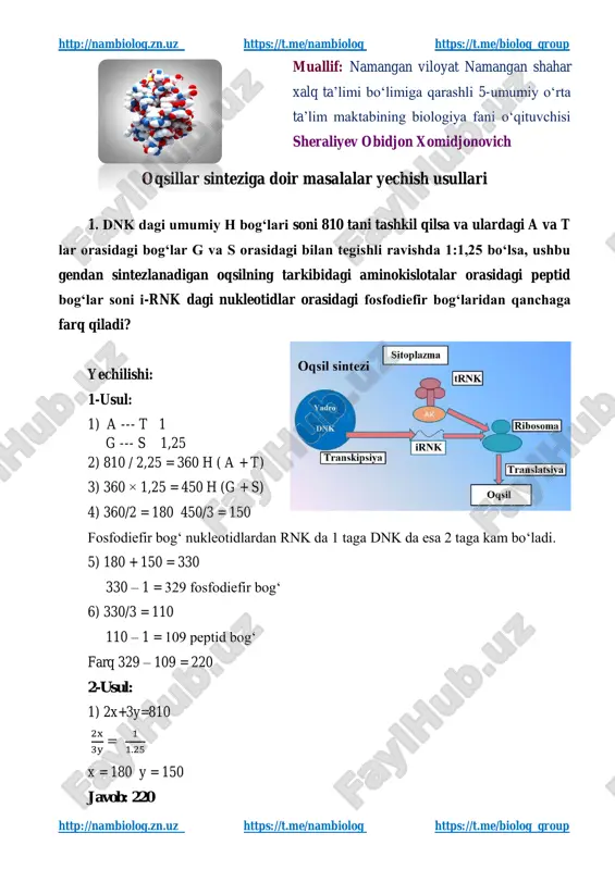 oqsillar sinteziga doir masalalar — PDF