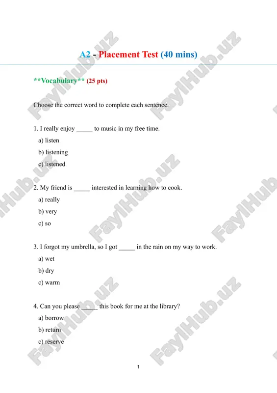 a2 - placement test — PDF