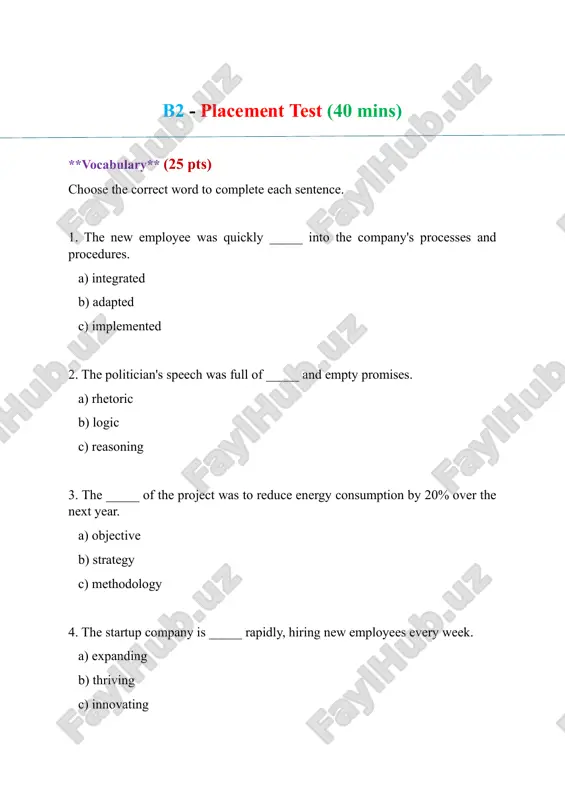 b2 - placement test — PDF