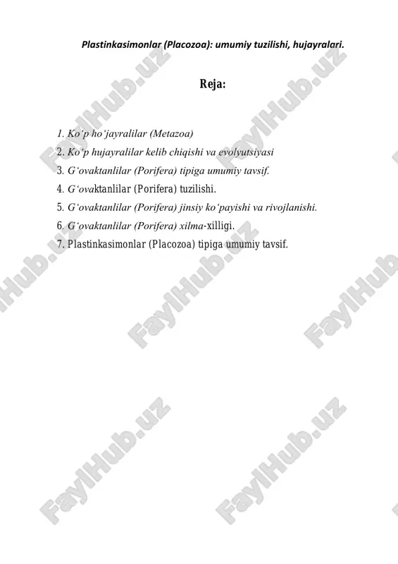 plastinkasimonlar (placozoa) — PDF