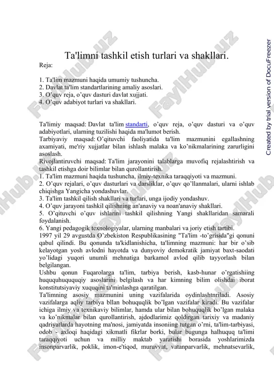 ta'limni tashkil etish turlari va shakllari. — PDF