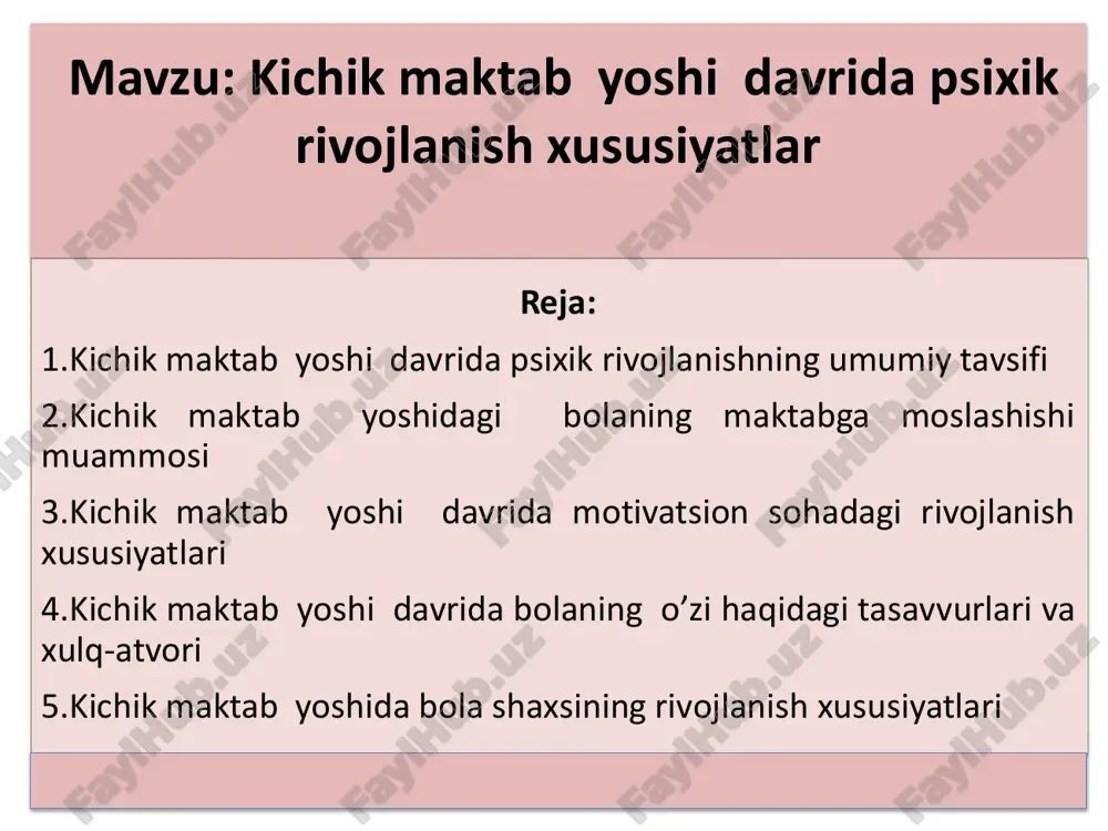 kichik maktab yoshi davrida psixik rivojlanish xususiyatlar — PDF
