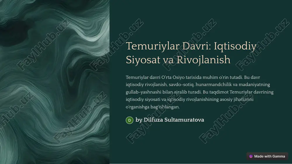 temuriylar davri: iqtisodiy siyosat va rivojlanish — PDF