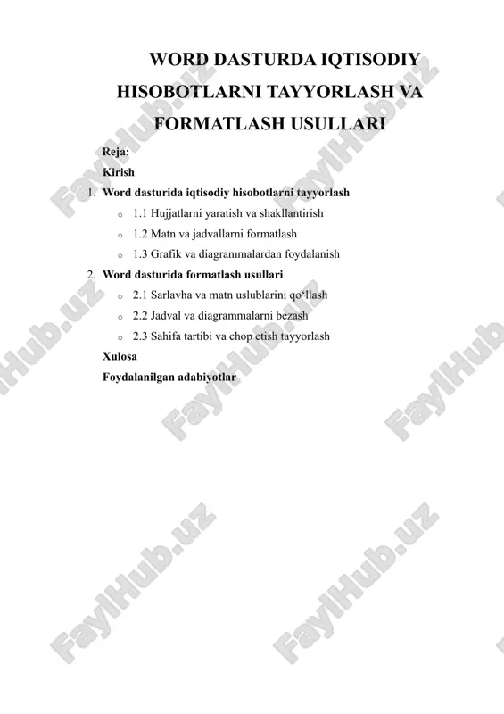 iqtisodiy hisobotlarni tayyorlash va formatlash usullari — DOCX