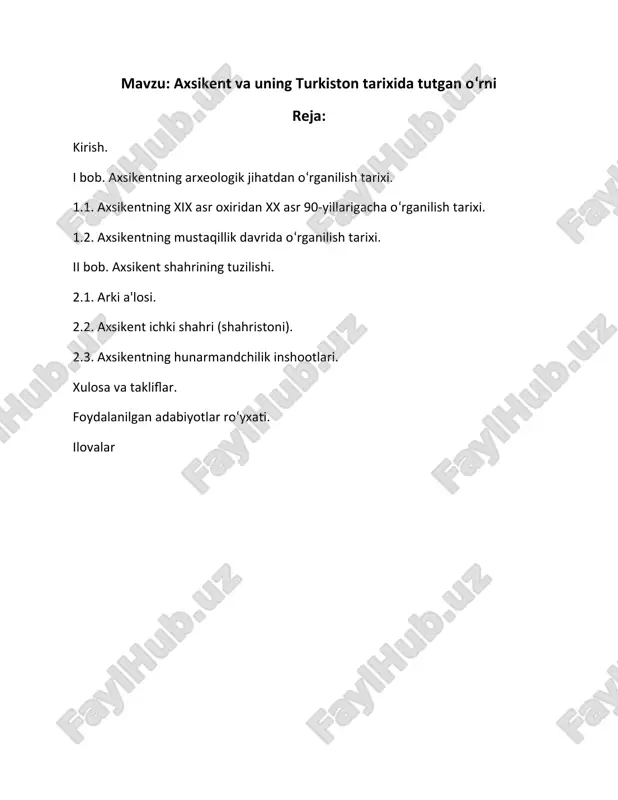 axsikent va uning turkiston tarixida tutgan oʻrni — DOCX