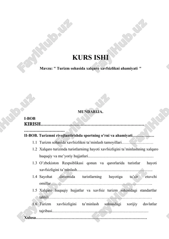 turizm sohasida xalqaro xavfsizlikni ahamiyati — DOCX