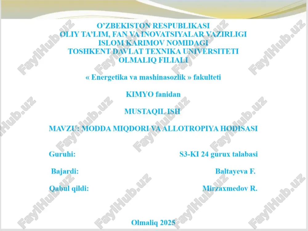 modda miqdori va allotropiya hodisasi — PPT