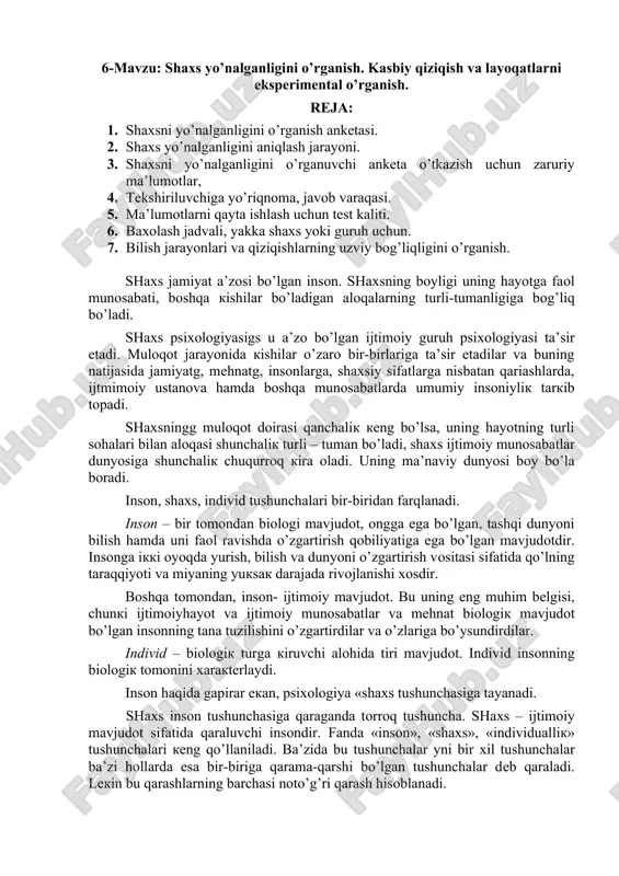 shaxs yo'nalganligini o'rganish — DOCX