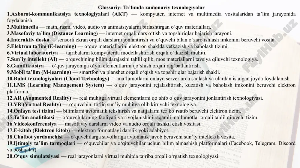 glossariy: ta’limda zamonaviy texnologiyalar — PPTX