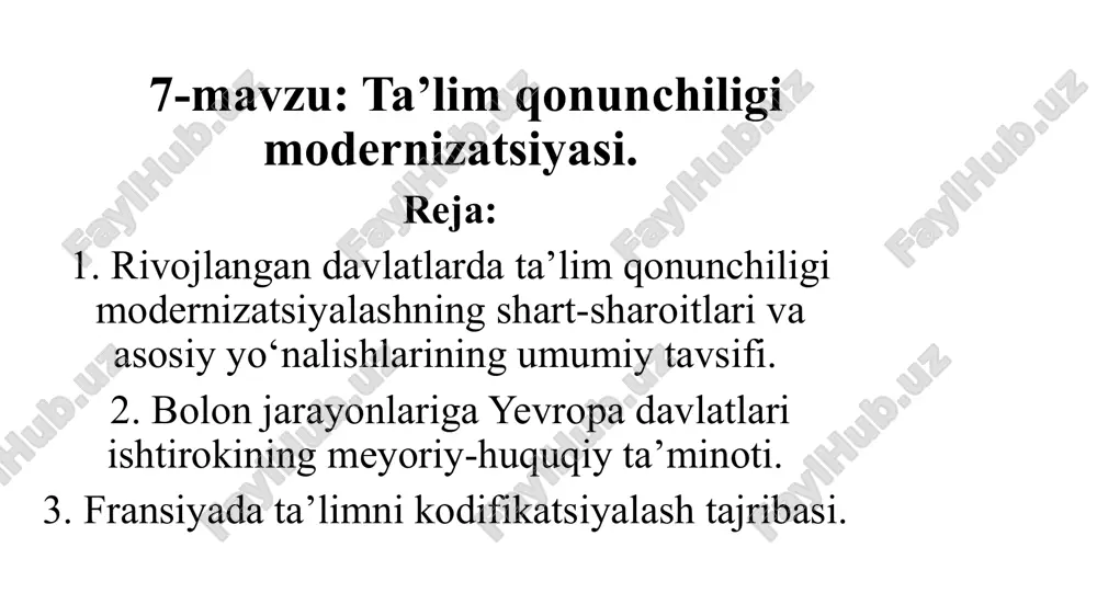 ta’lim qonunchiligi modernizatsiyasi — PPTX