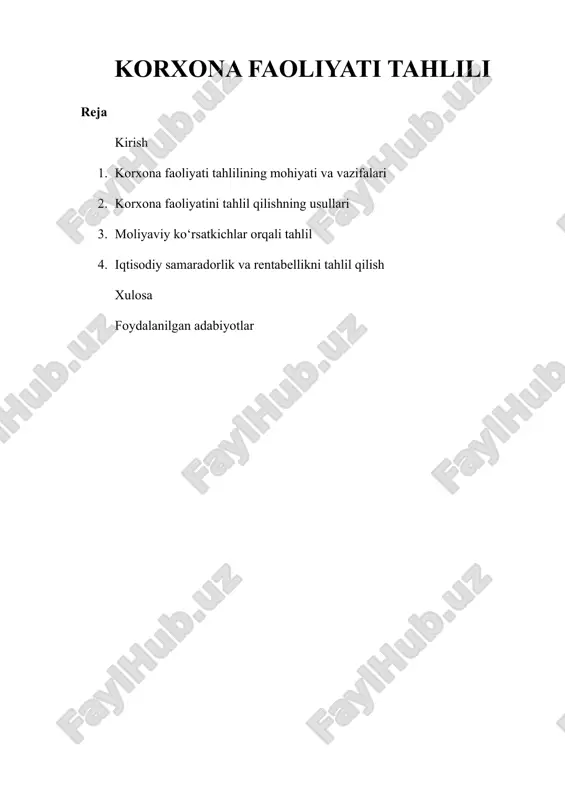 korxona faoliyati tahlili — DOCX