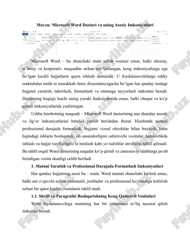 microsoft word dasturi va uning asosiy imkoniyatlari — DOCX