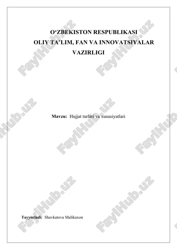 hujjat turlari va xususiyatlari — DOCX