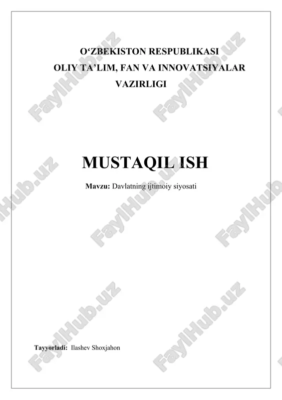 davlatning ijtimoiy siyosati — DOCX
