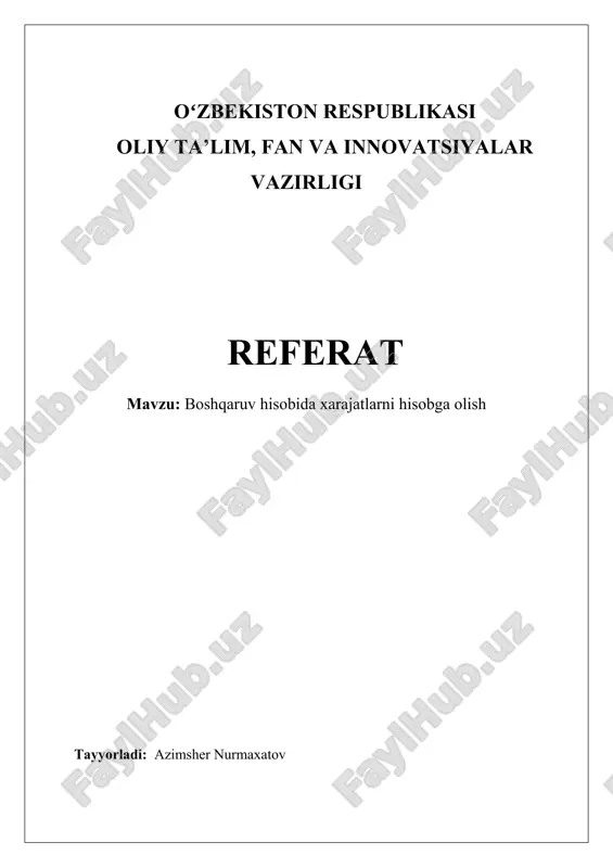 boshqaruv hisobida xarajatlarni hisobga olish — DOCX